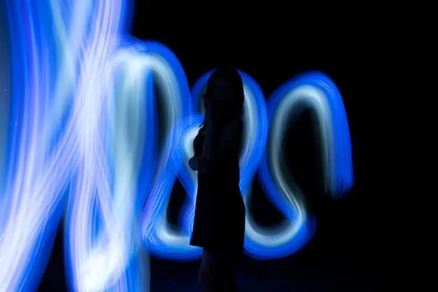 A musician, cloaked in shadow, performs spoken word against a backdrop of abstract, neon-lit digital art, symbolizing a fusion of lyrical depth with modern aesthetic and underground soundscapes.