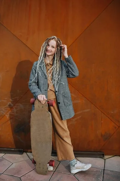 A stylish person wearing an entirely upcycled outfit, posing confidently in an urban setting, showcasing the fusion of cutting-edge fashion and sustainable practices, with visual textures that hint at repurposed materials.