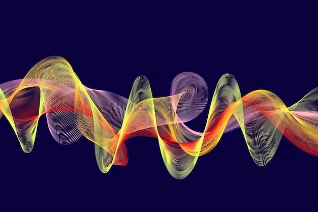 A vibrant, abstract sound wave design, flowing across a digital interface with subtle coding elements in the background, symbolizing the dynamic nature of streaming music.