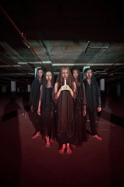 A group of cosplayers are posing at an underground convention. Their costumes are incredibly detailed and elaborate, blurring the lines between fashion, art, and performance.
