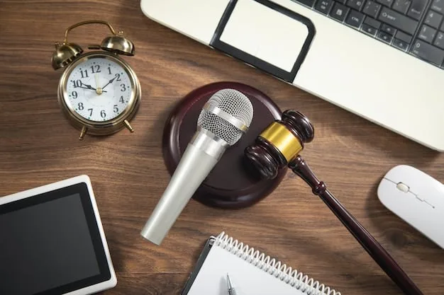 Various copyright symbols and legal documents surrounding a microphone, emphasizing the importance of legal protection for musical works.