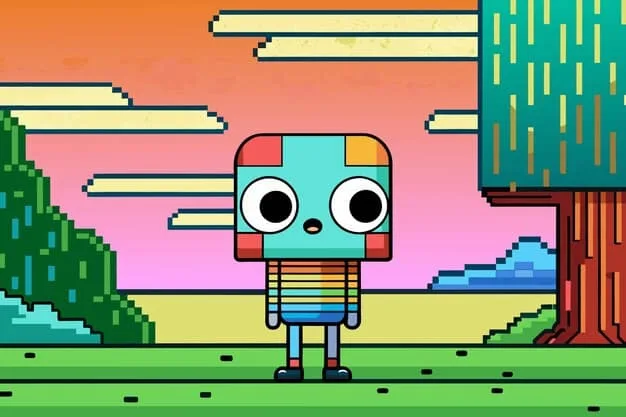 A screenshot from an indie game showcasing a unique art style, such as pixel art or hand-drawn animation, set in an imaginative world with unusual character designs.