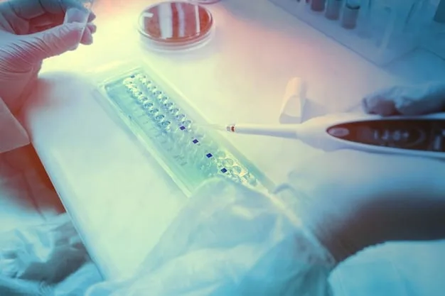 A close-up shot of a biohacker's hands carefully working with a CRISPR gene editing kit in a makeshift lab. The background is blurry, highlighting the focused precision and makeshift nature of DIY biology.