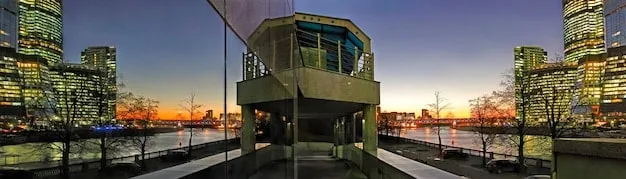 A split-screen image contrasting a luxurious, high-tech penthouse apartment with a crowded, impoverished urban slum, both in a major US city. The visual juxtaposition highlights the stark socioeconomic disparities within American society.