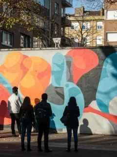 Vibrant mural showcasing innovative urban art in a bustling city.