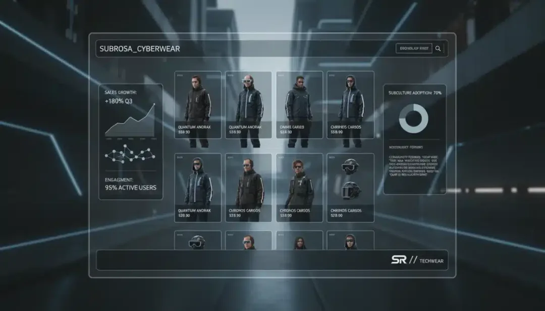 Techwear e-commerce platform demonstrating subculture market success.