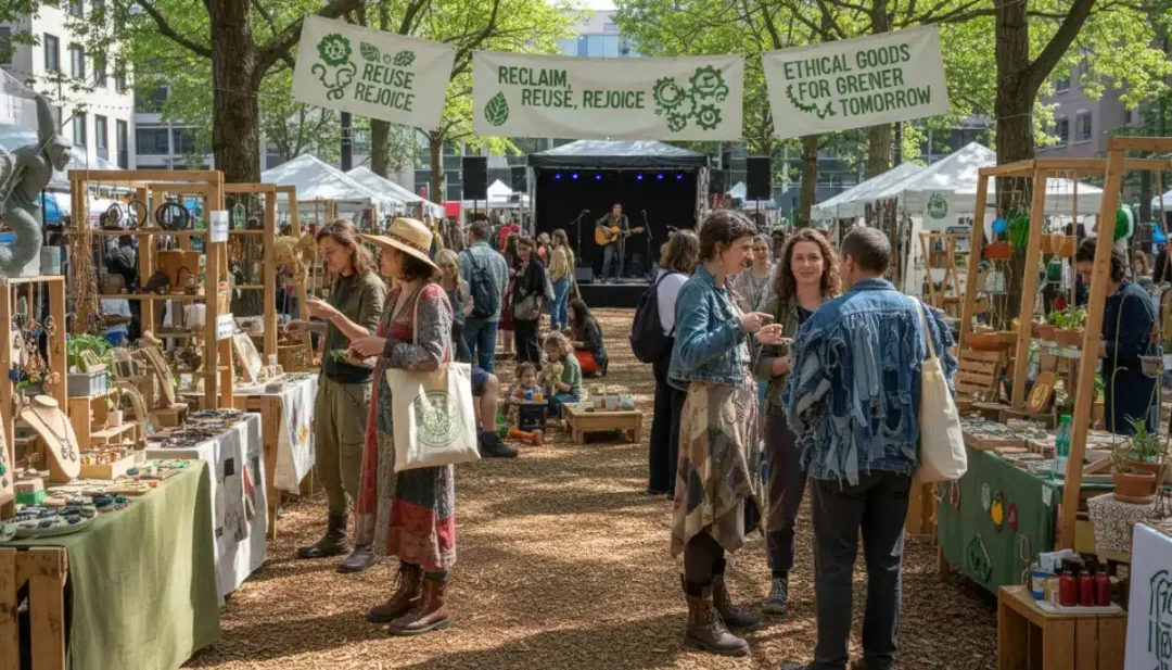 Eco-conscious subculture community engaging in sustainable commerce.
