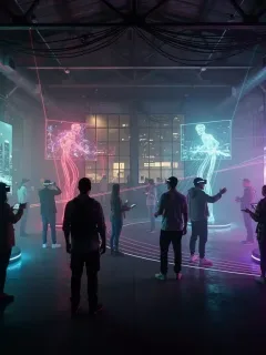 Futuristic neon art installation in an urban underground setting, 2026.