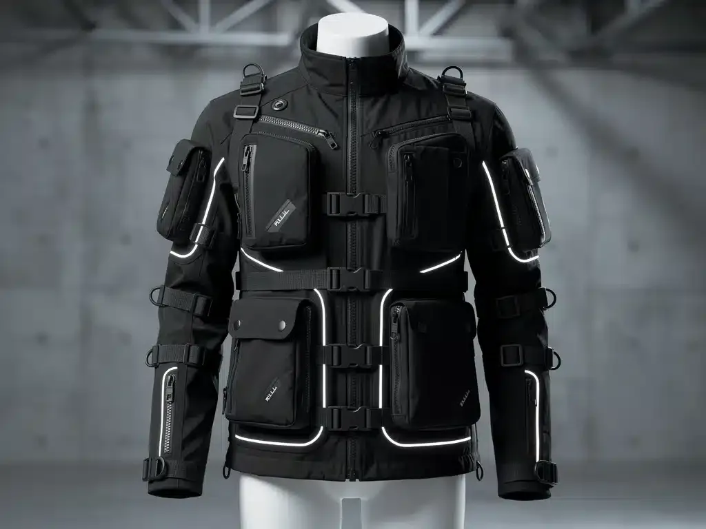 Functional techwear jacket design urban performance