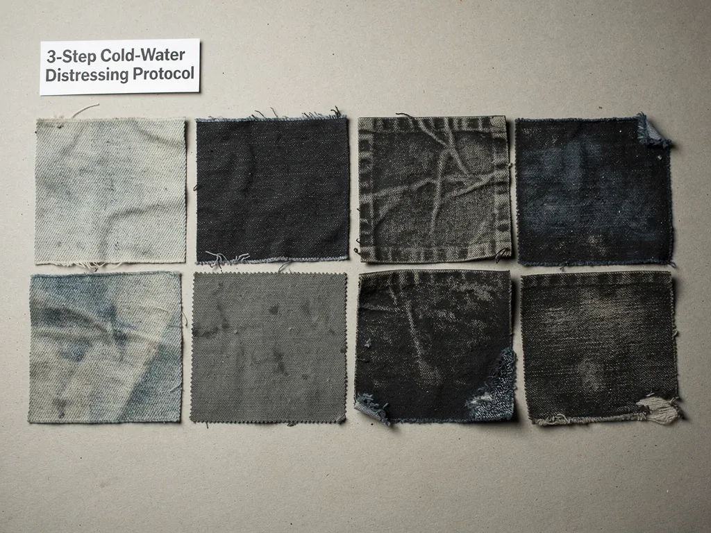 Fabric swatches showing cold-water distressed patinas