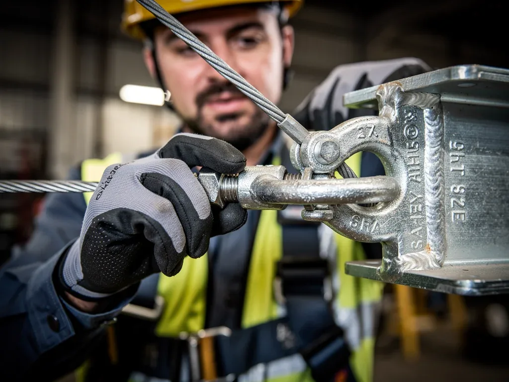 Rigger inspecting suspension equipment for safety