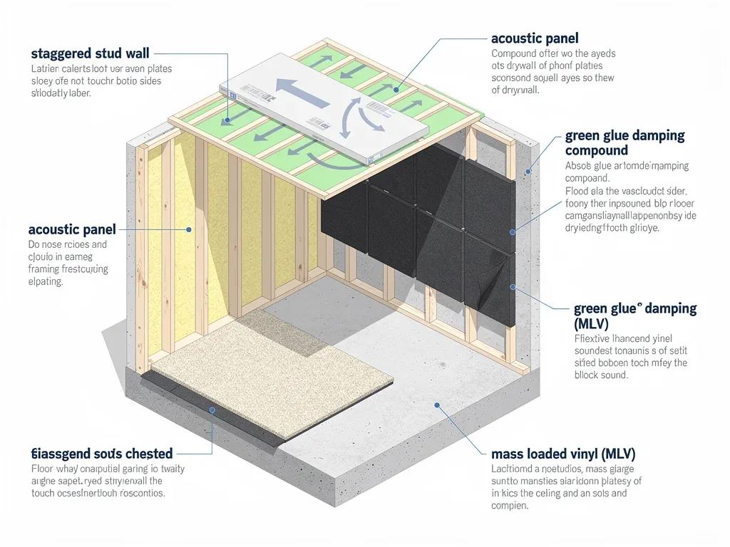 Diagram of effective soundproofing techniques for basement venues