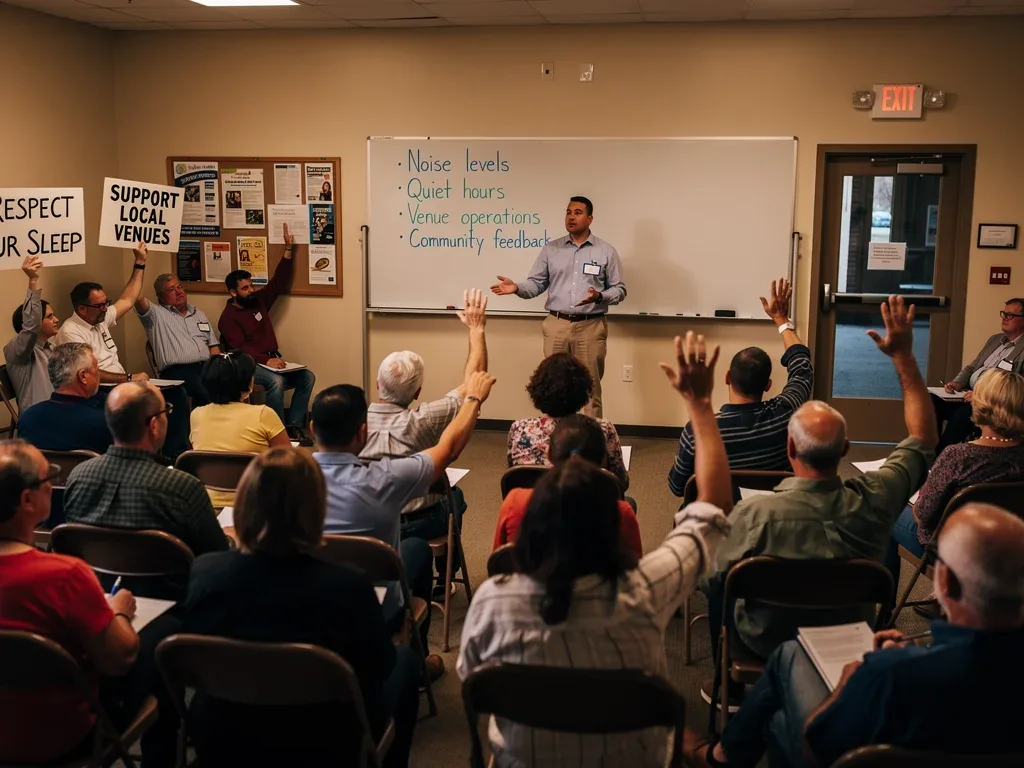 Community meeting discussing local sound ordinance changes