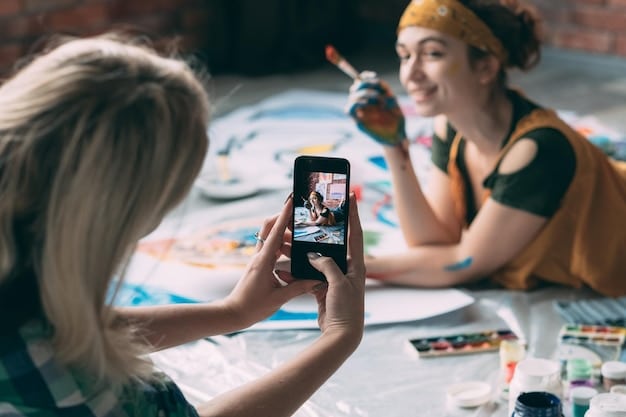 A split-screen image showing an artist interacting with their followers via live video on social media on one side, and on the other side, a montage of various social media posts showcasing different pieces of alternative art. The image highlights the power of social media in connecting artists with their audience.