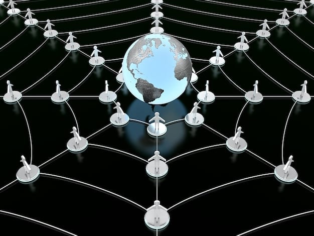 A digital illustration depicting a global network of interconnected nodes, each representing individual users and content creators. These nodes are linked by glowing lines, symbolizing decentralized content distribution and peer-to-peer interactions. The background features a blurred cityscape, emphasizing the real-world impact of digital decentralization.