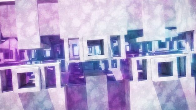 An urban street with AR art overlays visible through a smartphone screen. Digital graffiti and interactive sculptures are layered on top of the buildings and sidewalks.