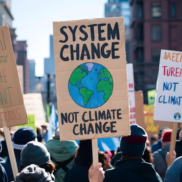 A close-up shot of a hand holding a sign that reads 