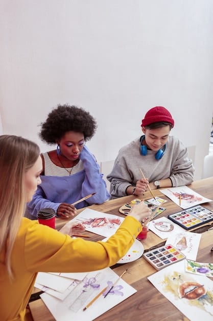 A diverse group of people attending a digital art workshop, learning how to use tablets and styluses to create digital paintings.