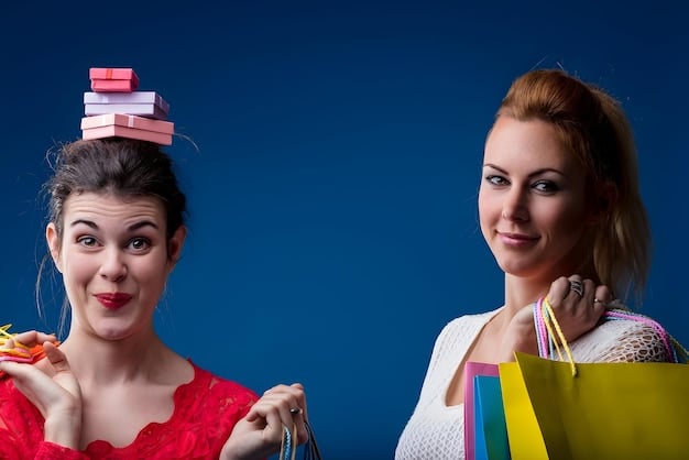 A split-screen image showing contrasting consumer choices: on one side, a fast-fashion shopping spree filled with disposable items; on the other side, a conscious consumer carefully selecting ethically sourced and sustainable products in a local farmer's market. The image represents the distinct values and purchasing habits of the Conscious Consumer Clan.