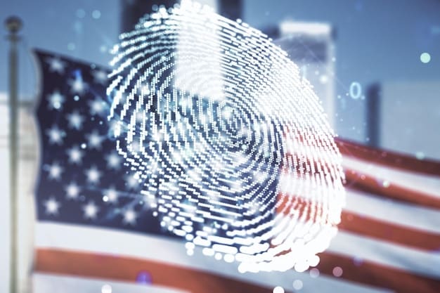 A conceptual image showing a digital lock with the American flag embedded within it, being secured by a hand representing an ethical hacker. The background is a network of interconnected nodes.