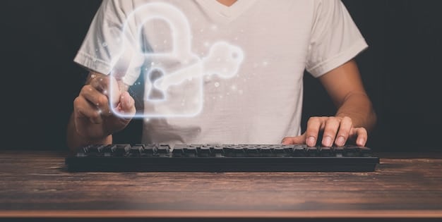 A person typing on a laptop with encryption software visible on the screen, highlighting the use of technology to protect data privacy.
