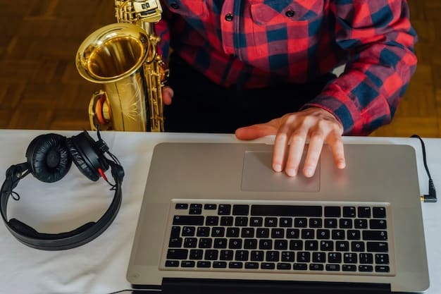 A close-up view shows a musician's hands typing an email on a laptop. The email is addressed to a playlist curator, and the content of the email is visible on the screen, showing a concise and personalized pitch for music promotion. The background is blurred, emphasizing the focus on the message being crafted.