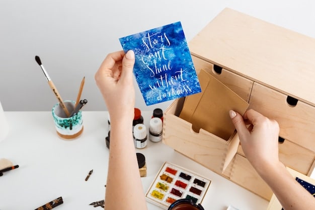 A close-up of an emerging artist's hands carefully packaging a piece of artwork for shipping to a potential buyer, with a personalized thank-you note placed on top, reflecting attention to detail and customer care.