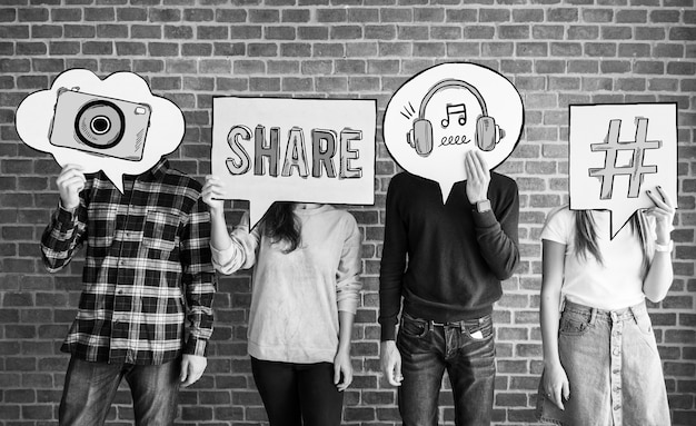 A collage showcasing various social media platforms (e.g., Instagram, Facebook, Twitter) with images of musicians engaging with their fans, promoting their music, and building their online presence.
