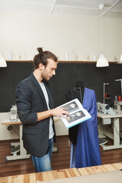 A customer using a 3D body scanner to capture precise measurements for custom-made clothing. The scanner is in a minimalist, modern studio setting, emphasizing the technology-driven personalization in underground fashion.