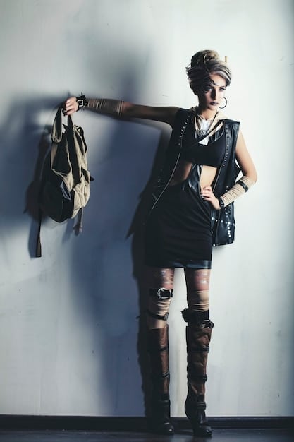 A person expertly styling a complex, multi-layered outfit featuring various pieces from obscure underground designers. The setting is an urban landscape, emphasizing the wearability and stylishness of these unique garments. The person exudes confidence and individuality, showcasing the power of underground fashion in expressing personal style.