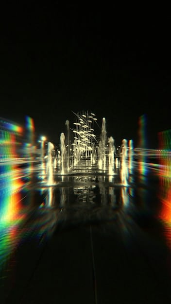 A futuristic holographic projection of a film playing, with data visualizations overlaid, representing the blend of technology, data, and storytelling in future film distribution.