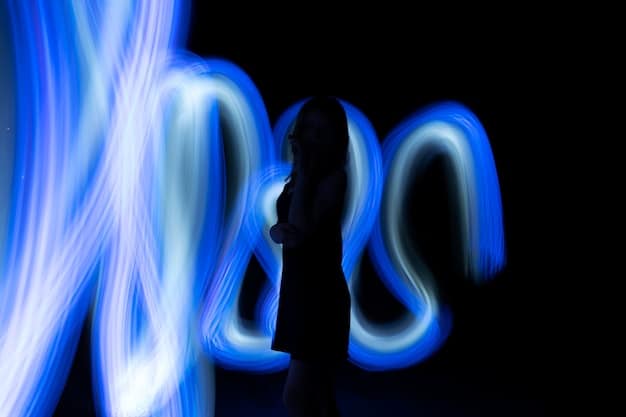 A musician, cloaked in shadow, performs spoken word against a backdrop of abstract, neon-lit digital art, symbolizing a fusion of lyrical depth with modern aesthetic and underground soundscapes.