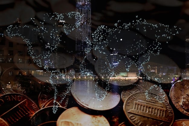 A conceptual image showing a futuristic cityscape with glowing blockchain networks connecting various musical instruments and artists, symbolizing the global reach and interconnectedness of music NFTs.