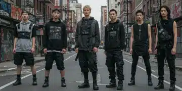 Diverse models in 2025 underground fashion: techwear, neo-grunge, artisanal avant-garde streetwear.