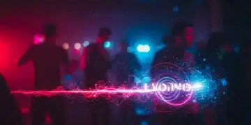 Dynamic neon lights illuminate an urban underground music scene, showcasing emerging sonic fusions.