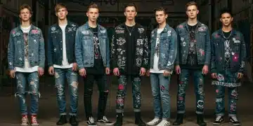 Diverse individuals in urban setting displaying DIY alternative fashion with customized clothing and accessories