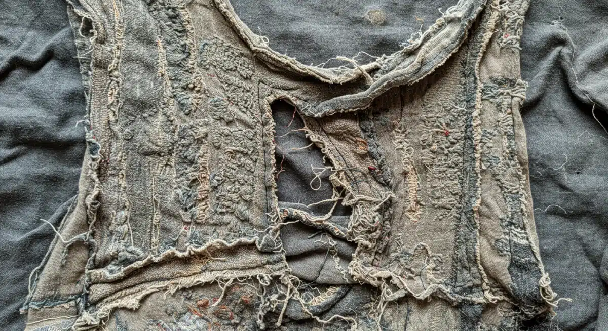 Detail of upcycled textile fashion garment showcasing sustainable underground trends