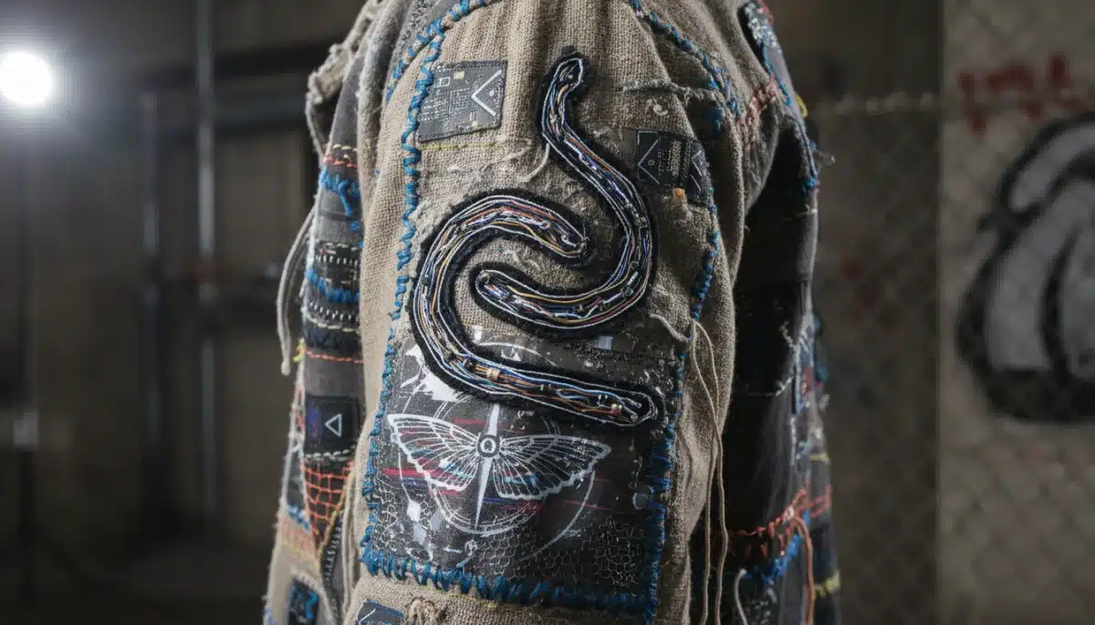 Detail of innovative textile and graphic print from a 2026 underground fashion collaboration.