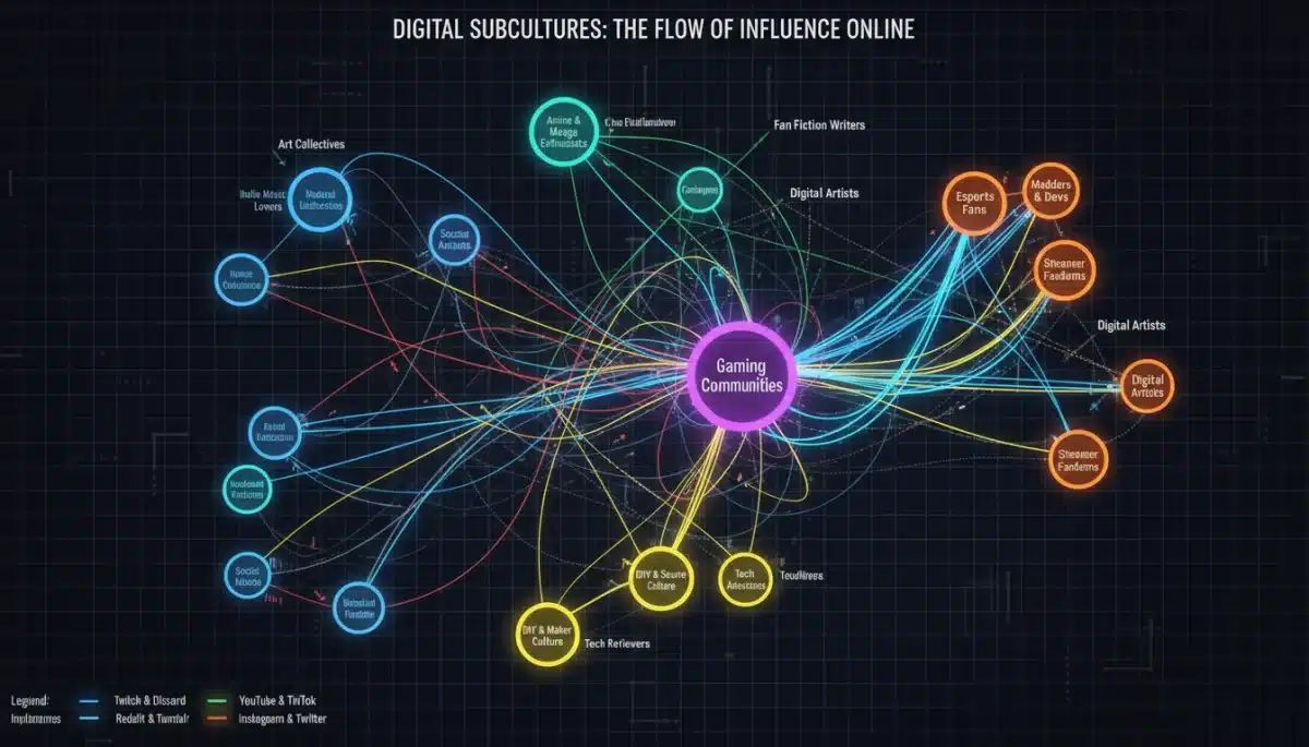 Infographic showing online platform influence on subculture connectivity
