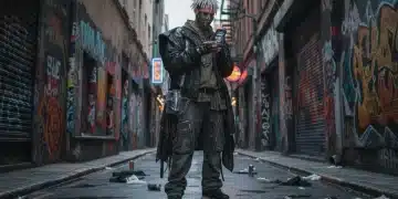 Stylishly dressed person exploring urban fashion scene for exclusive drops