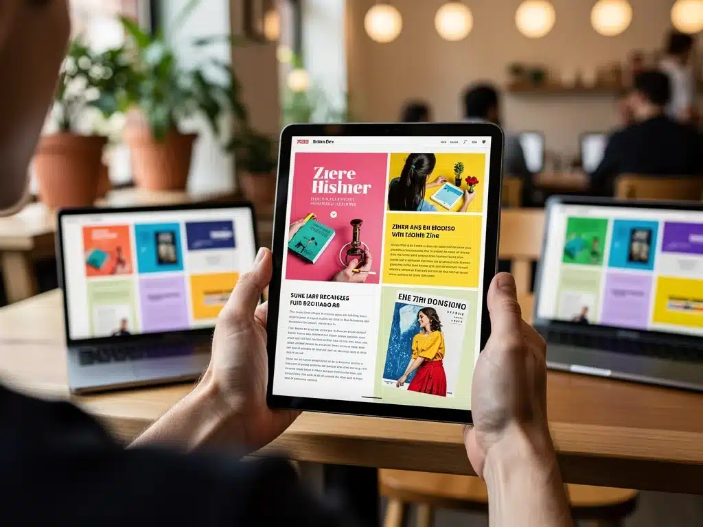 Creator interacting with a digital zine publishing platform